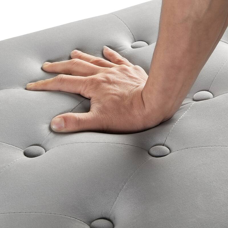 48"L Velvet Storage Bench, End Of Bed Upholstered Tufted Button Storage Bench With Nails Trim