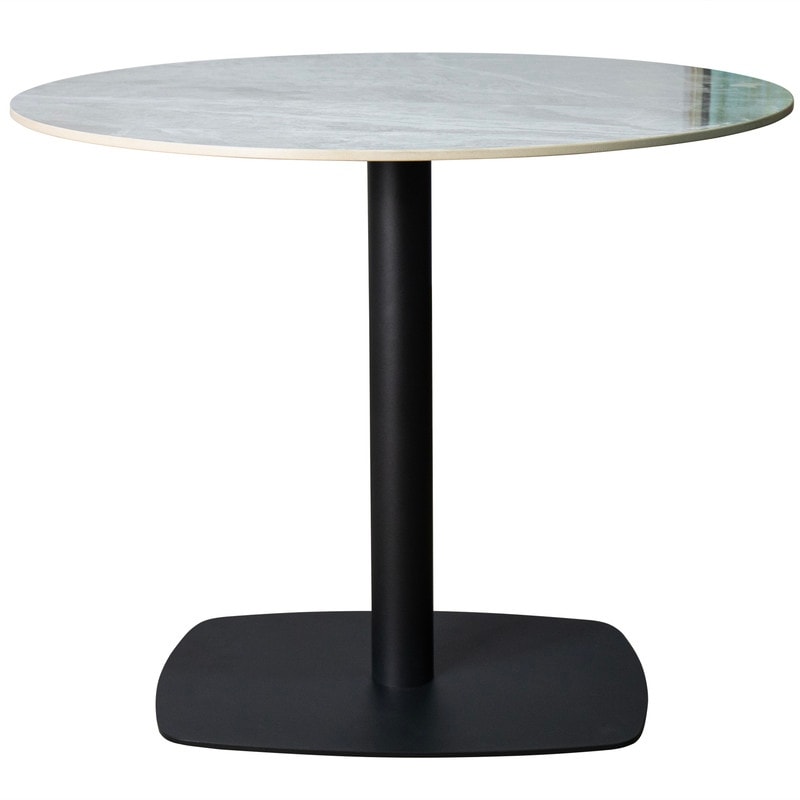 Vail Round Dining Table 27 in. Sintered Stone Tabletop in Black Stainless Steel Square Pedestal Base for Kitchen and Dining Room
