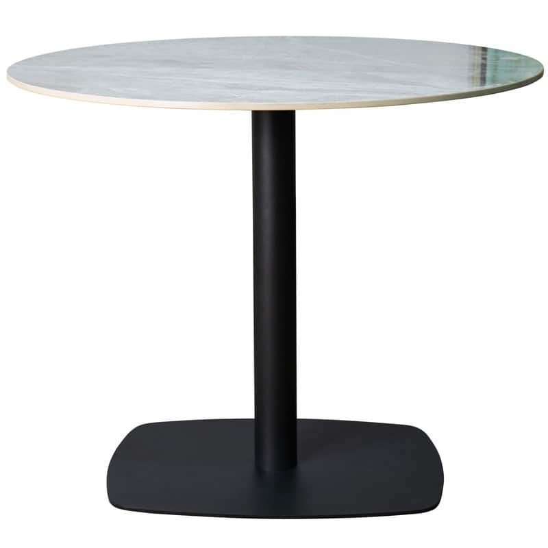 Vail Round Dining Table 27 in. Sintered Stone Tabletop in Black Stainless Steel Square Pedestal Base for Kitchen and Dining Room