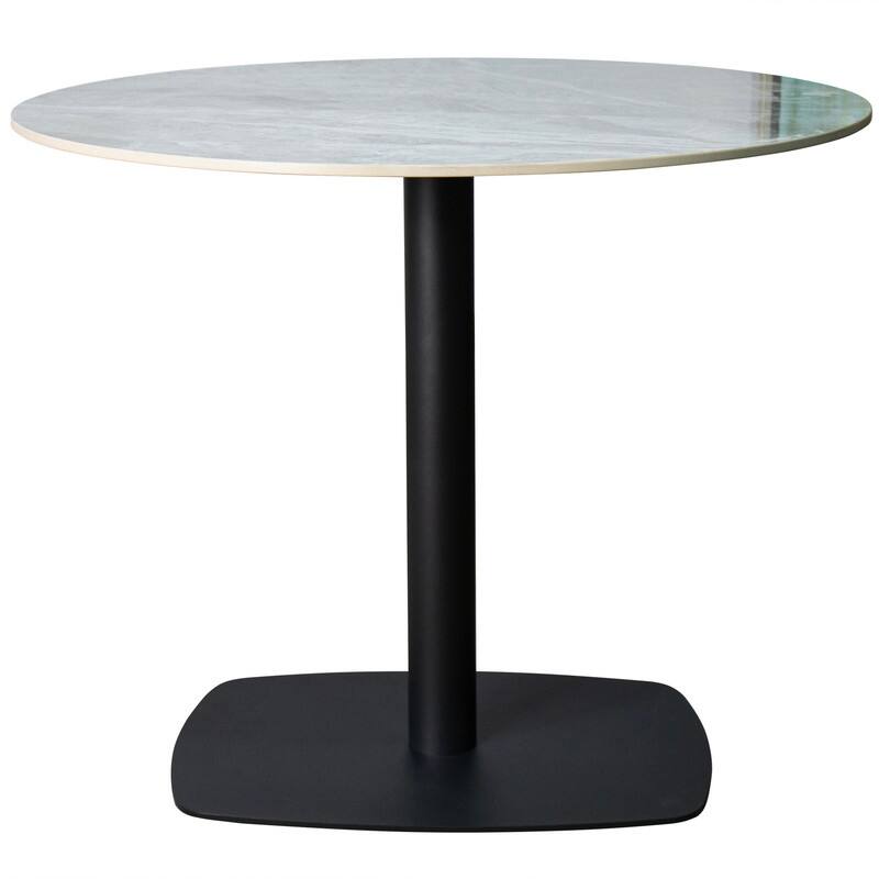 Vail Round Dining Table 36 in. Sintered Stone Tabletop in Black Stainless Steel Square Pedestal Base for Kitchen and Dining Room - Grey
