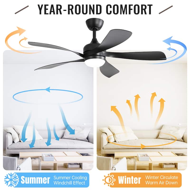 45 Inch / 52 Inch White Ceiling Fan with Dimmable LED Light and Remote, 6-Speed Reversible DC Motor, ABS Blades