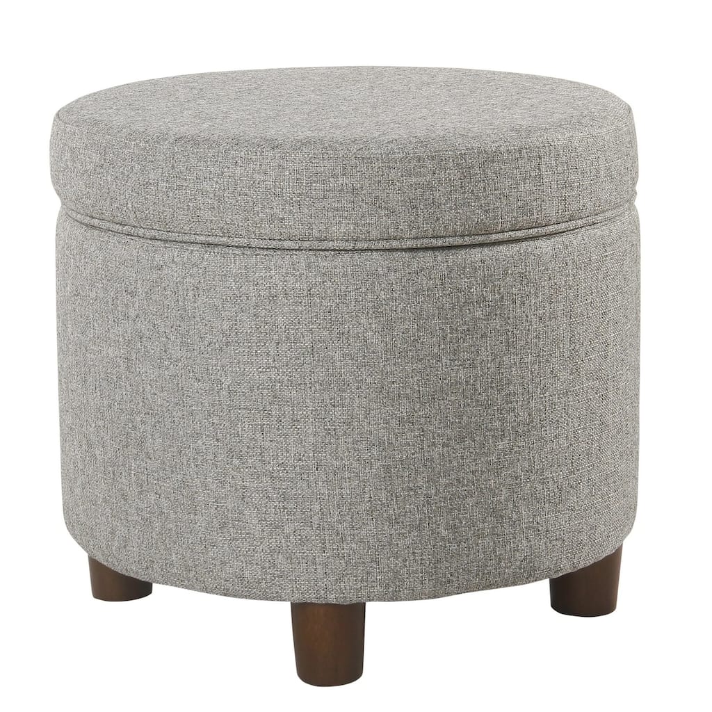 Light Gray Fabric Round Wooden Ottoman with Convenient Lift-Off Lid Storage