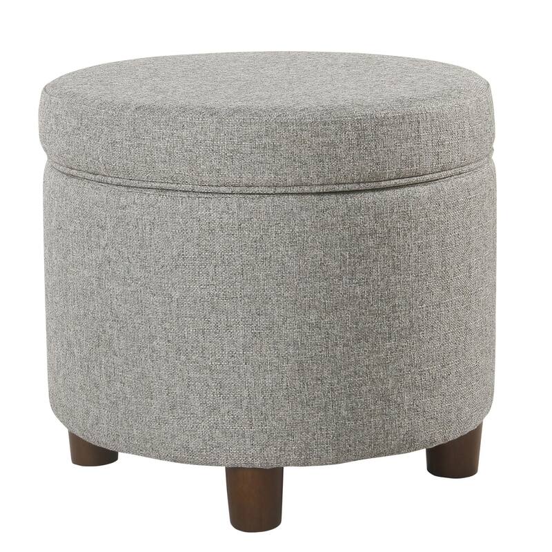 Light Gray Fabric Round Wooden Ottoman with Convenient Lift-Off Lid Storage - Gray