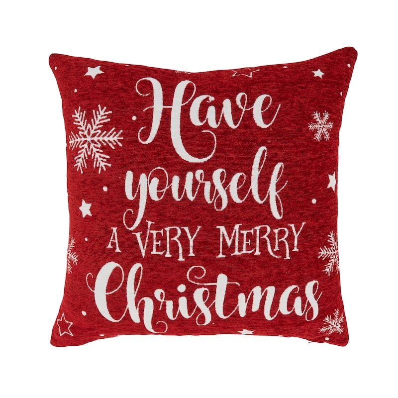 Festive Delight Chenille Jacquard Holiday Throw Pillow - 18"x18" - Feather Down - Red