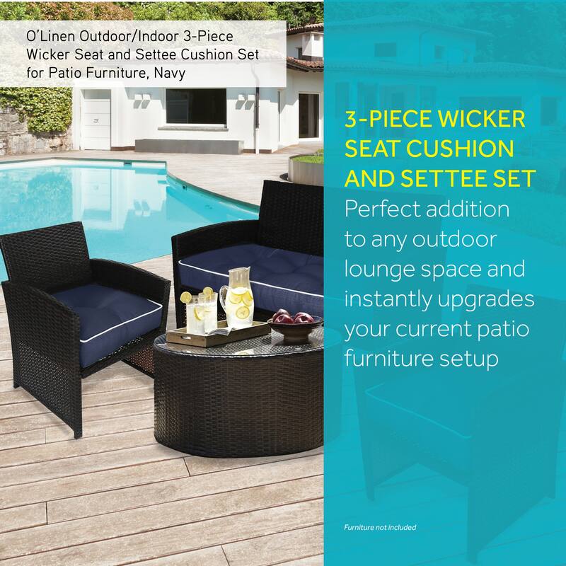 Outdoor/ Indoor 3-Piece Wicker Seat and Settee Cushion Set for Patio Furniture