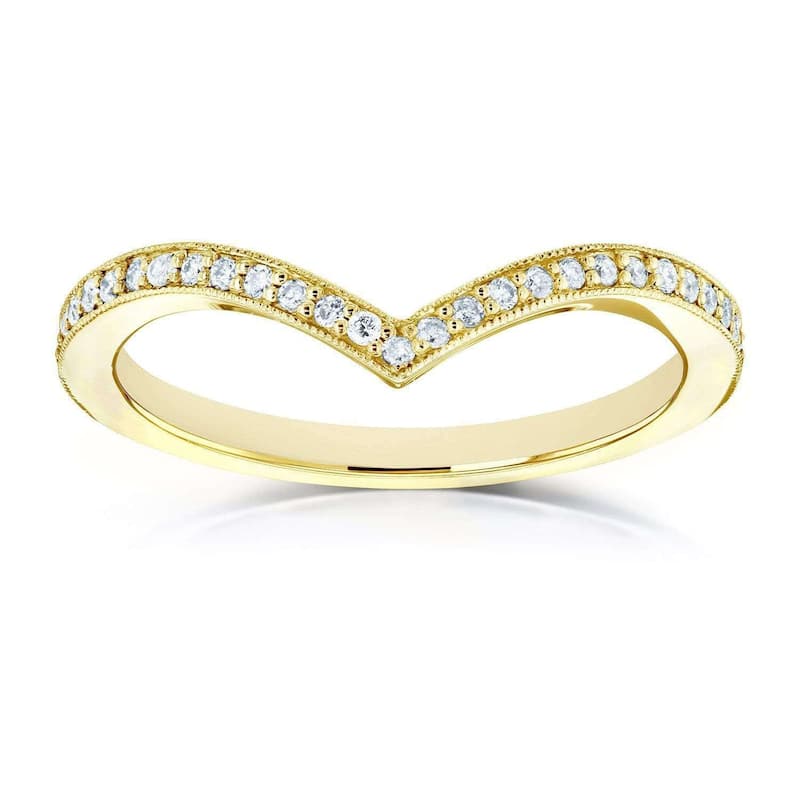 Kobelli 0.17 Carats Lab Grown Diamond 14k Solid Gold Chevron V-Shape Venus Wedding Ring (DEF/VS) - Yellow - 4.5