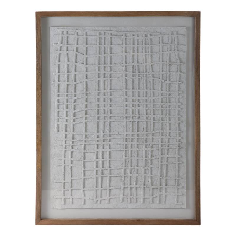 Wood Fabric Framed Wall Art Abstract Texture Design Finish - 48" Ivory - 37.25" x 1.25" x 48.25"