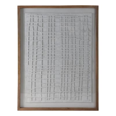 Wood Fabric Framed Wall Art Abstract Texture Design Finish - 48" Ivory