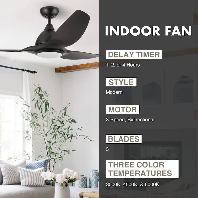 CO-Z 52" 3-Blade LED Ceiling Fan with Light Kit and Remote Control