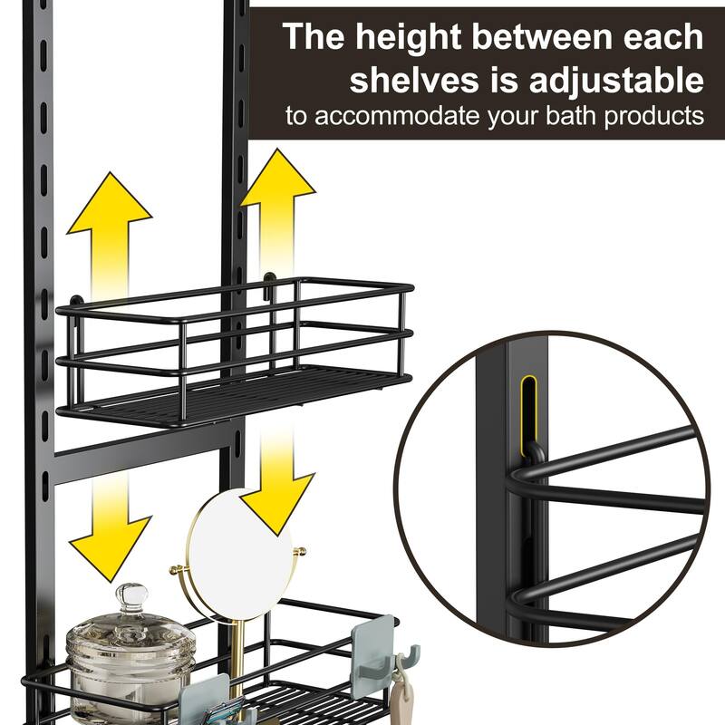 Adjustable Anti-slip Hanging Shower Caddy over Shower Head,Rustproof Bathroom Hanging shower Organizer with 4 Hooks for Razor