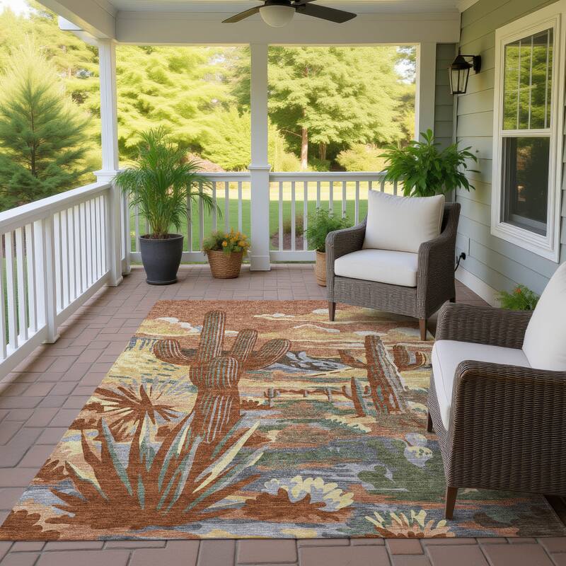 Machine Washable Indoor/ Outdoor Southwestern Mesa Chantille Rug - Paprika - 5' x 7'6"