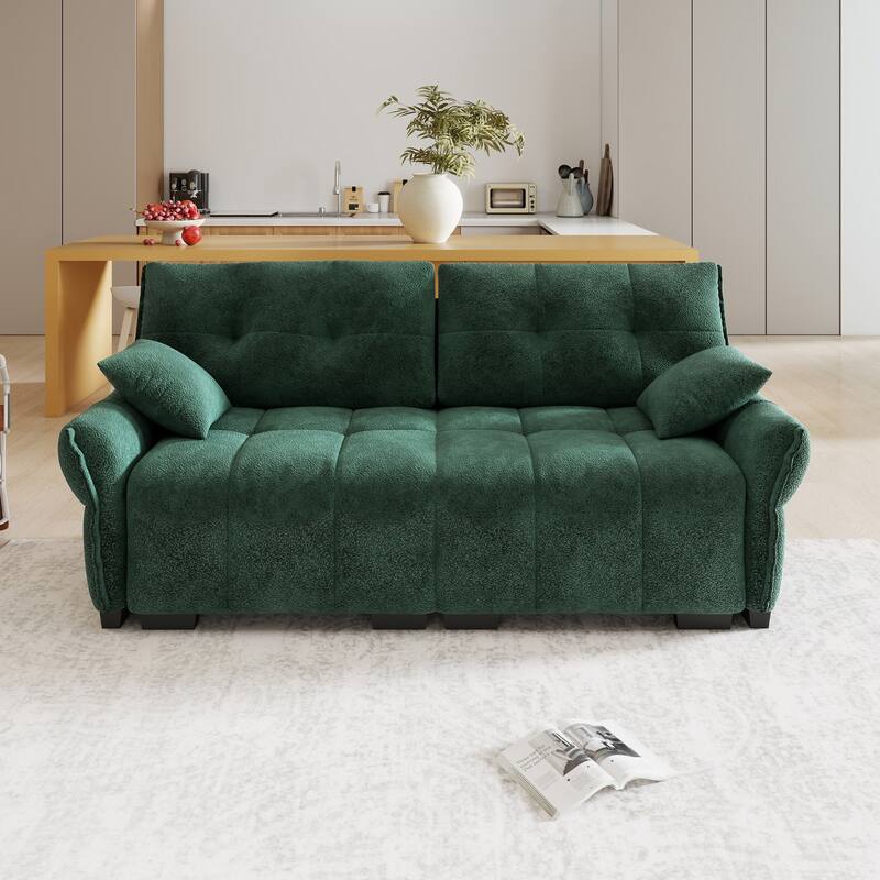 Ergonomic Design 78.7-inch Double Seater Loveseat Sofa Chenille Couch for Living Room, Lounge, Office Space - Green