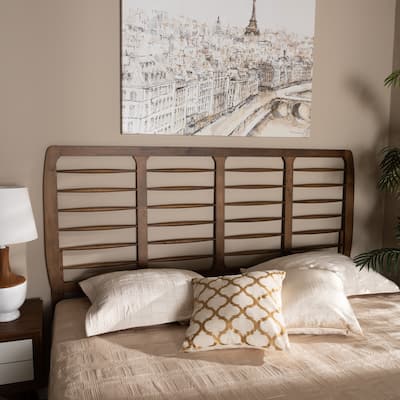 Mid-Century Modern Ash Walnut Wood King Size Headboard with Clean Lines and Warm Retro Inspired Finish