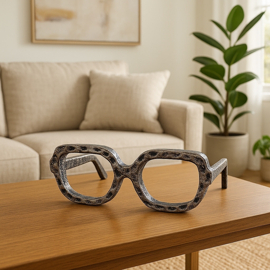 Metal Decorative Object Eyewear-Shaped Sculpture with Textured Design