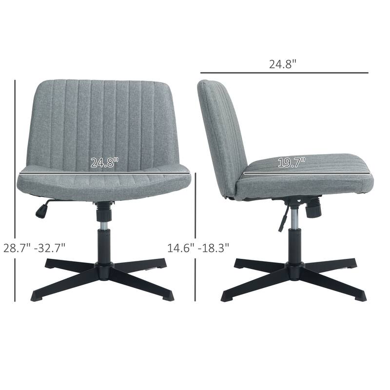 Criss Cross Chair with Wheels, Fabric Padded Armless Vanity Chair, Fabric Padded Task Chair with Adjustable Height - N/A