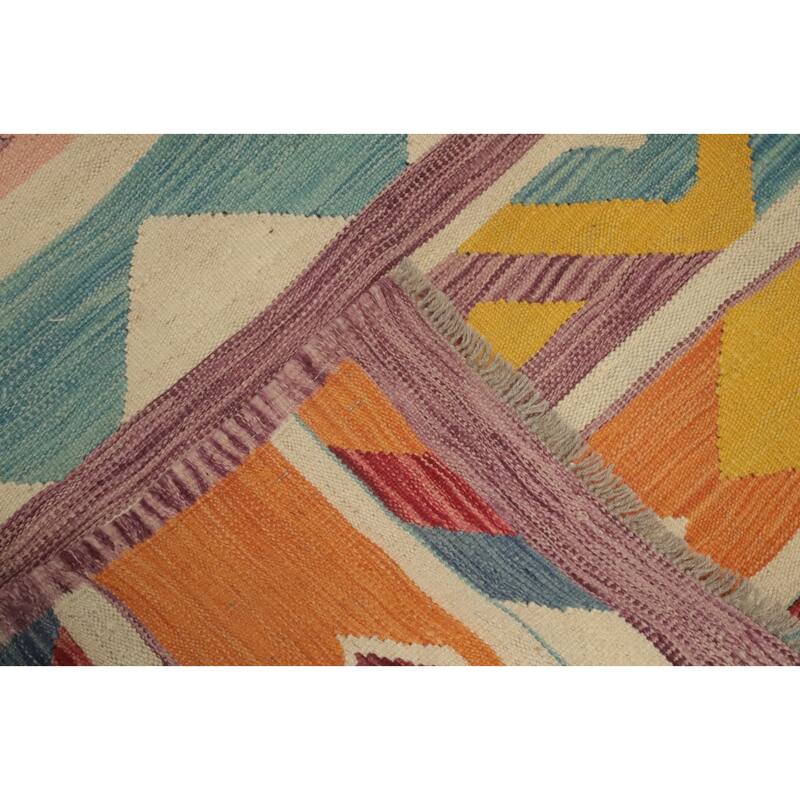 Hand Woven Oriental 100% Wool Carpet Southwestern Tribal Multi-Colored Kilim Area Rug - 9' 10'' X 8' 3''