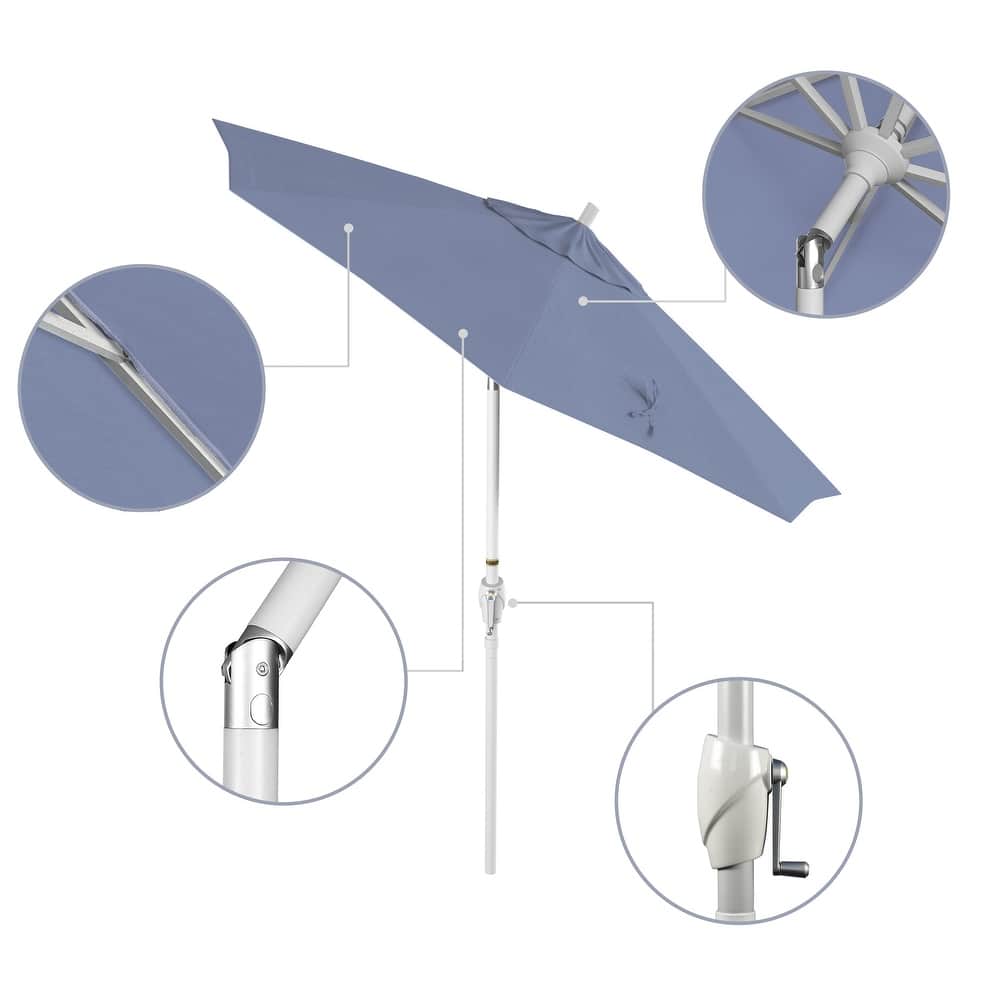 California Umbrella 7.5' Round Crank Lift Push Button Tilt White Aluminum Patio Umbrella Sunbrella