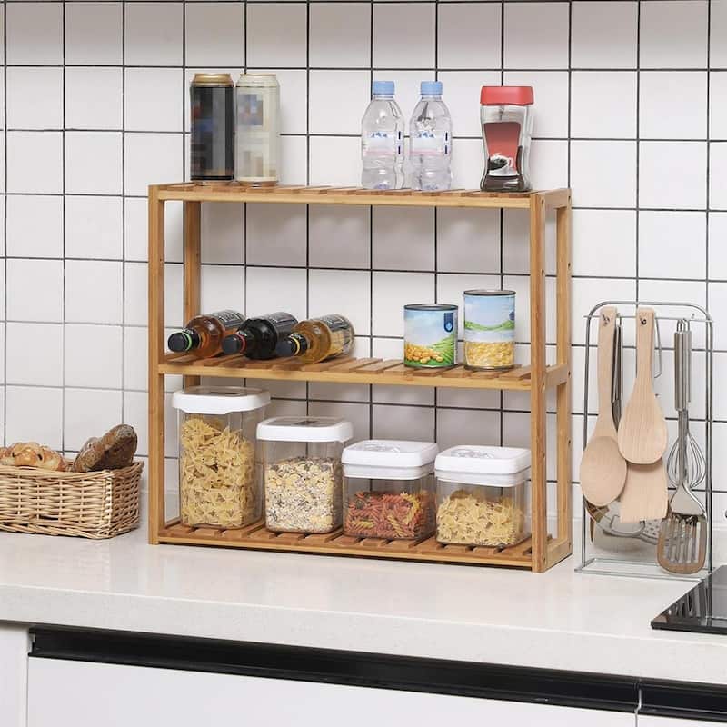 3-Tier Wall-Mountable Wicker Storage Shelf Space-Saving Adjustable Organizer for Bathroom Kitchen or Living Room