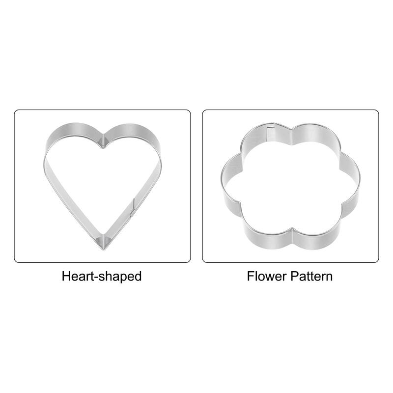 6pcs Cookie Cutters, Heart Flower Shaped Biscuit Cookie Cutter - Silver