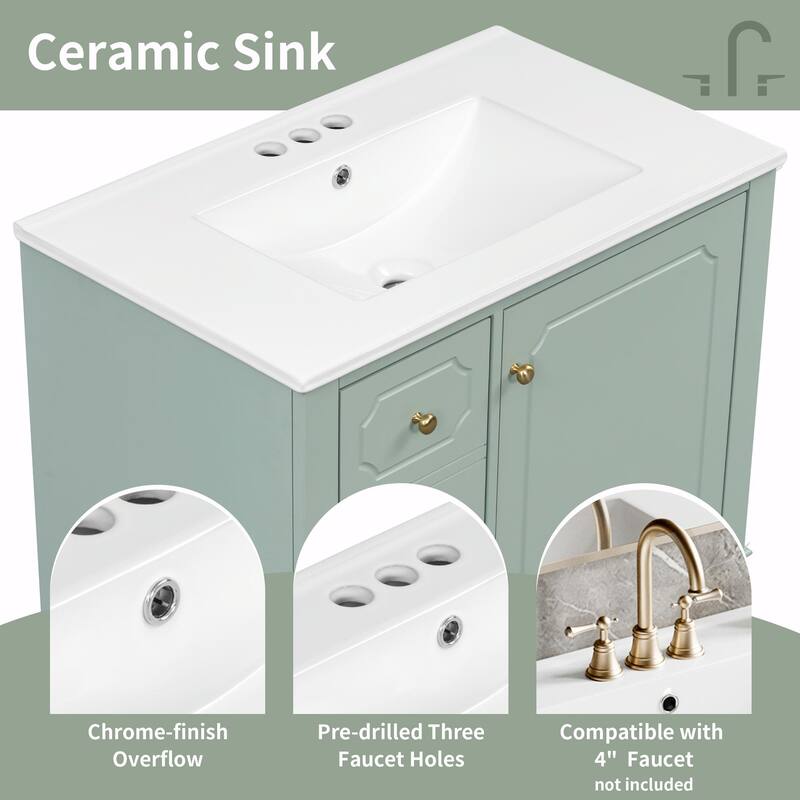 30" Freestanding Bathroom Vanity with Ceramic Sink