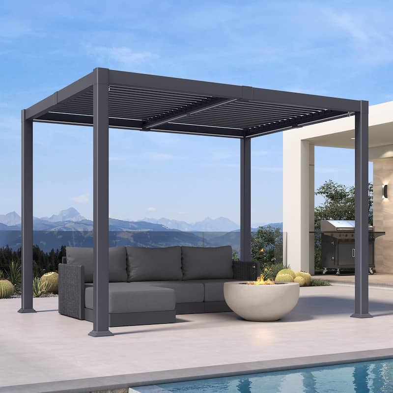 PURPLE LEAF Solar Louvered Pergola with LED String Lights Aluminum Outdoor Pergola with Adjustable Roof for Patio Garden