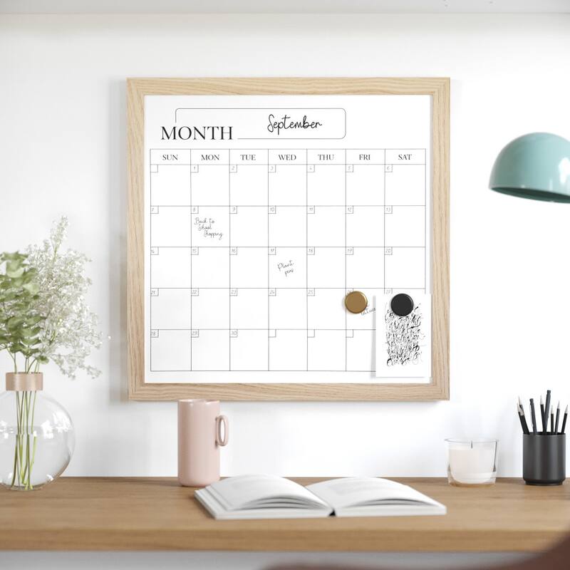 Martha Stewart Dry Erase Magnetic Monthly Calendar and with Woodgrain Frame - Light Natural Woodgrain