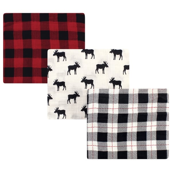 slide 1 of 1, Hudson Baby Infant Boy Cotton Muslin Swaddle Blankets, Moose, One Size - Moose - 3-Pack 3-Pack - Moose