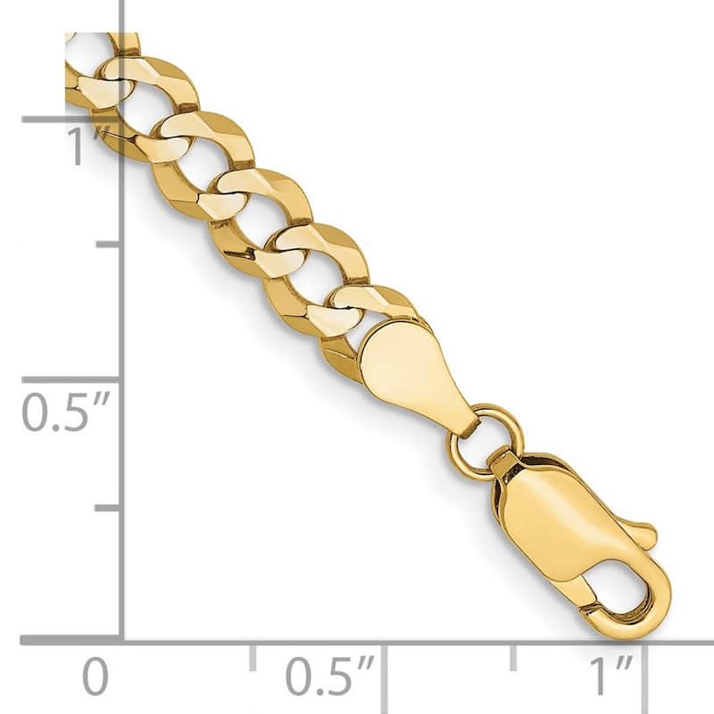 Curata 10k Yellow Gold Unisex 4.7mm Light Flat Miami Curb Chain Bracelet Options: 7" 8"