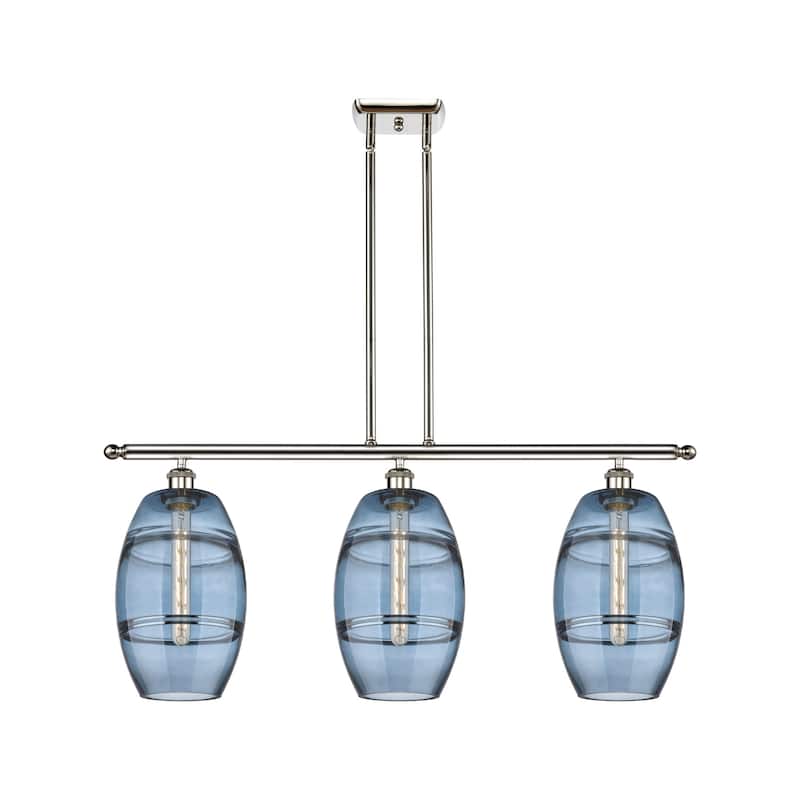 Innovations Lighting 516-3I-10-36 Vaz Linear Vaz 3 Light 36" Wide - Polished Nickel / Blue