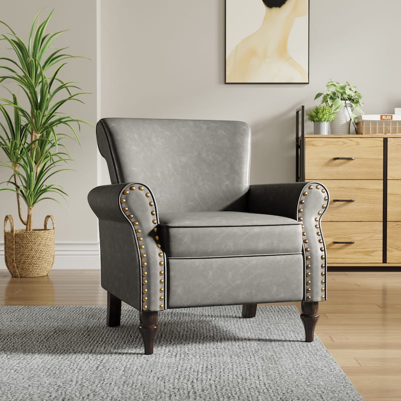 Nailheads Accent Chair Faux Leather Armchair - Grey