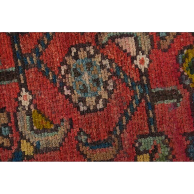 Hand Knotted Oriental 100% Wool Carpet Traditional Floral Red Hamedan Runner Rug - 12' 2'' X 3' 11''