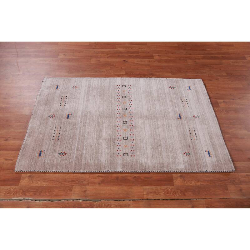 Hand Knotted Oriental 100% Wool Carpet Tribal Stripe Brown Gabbeh Area Rug - 4' 11'' X 3' 1''