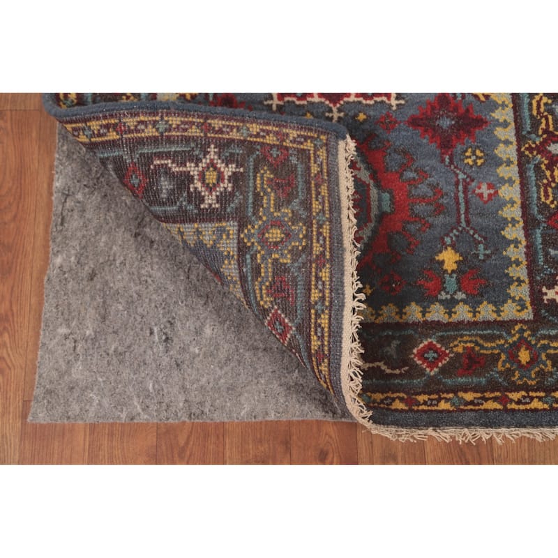 Geometric Kazak Runner Rug Handmade Blue Traditional Wool Carpet - 2'8"x 8'0"