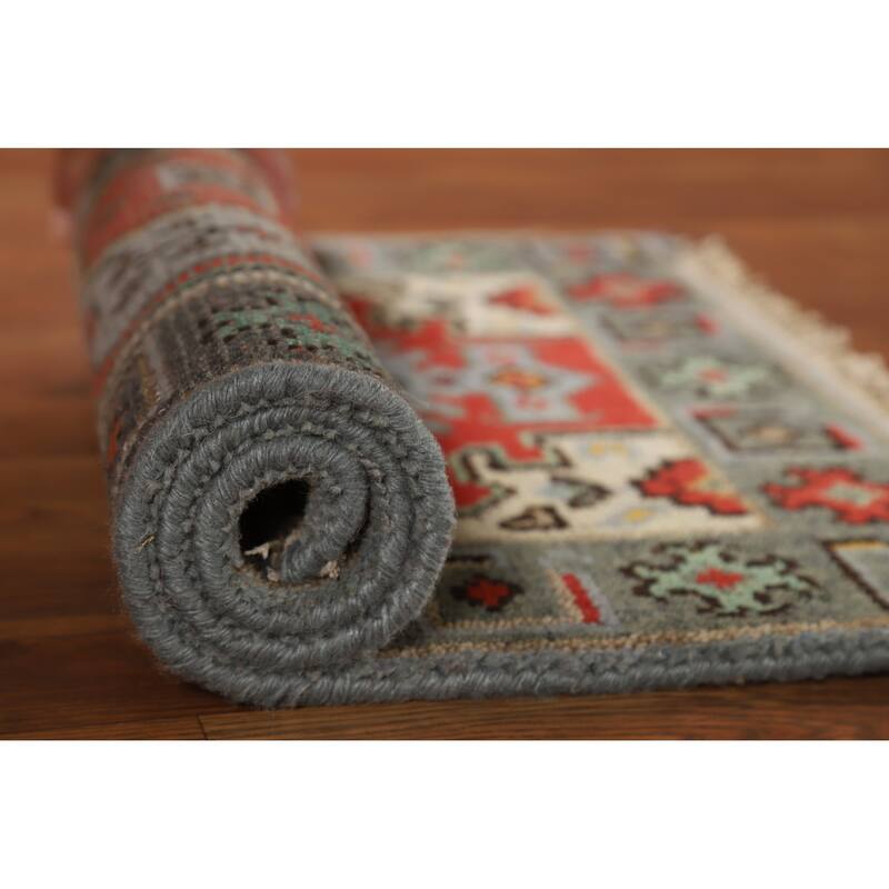 Hand Knotted Oriental 100% Wool Carpet Traditional Geometric Oranges & Rust Viss Area Rug - 3' 0'' X 2' 0''