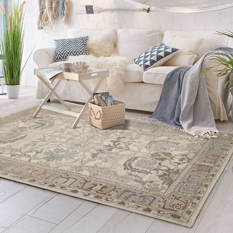 5'x8' Beige Hand-Hooked Transitional Area Rug Arts & Crafts Wool Design - Beige - 5'x8'