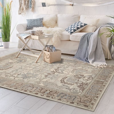 5'x8' Beige Hand-Hooked Transitional Area Rug Arts & Crafts Wool Design