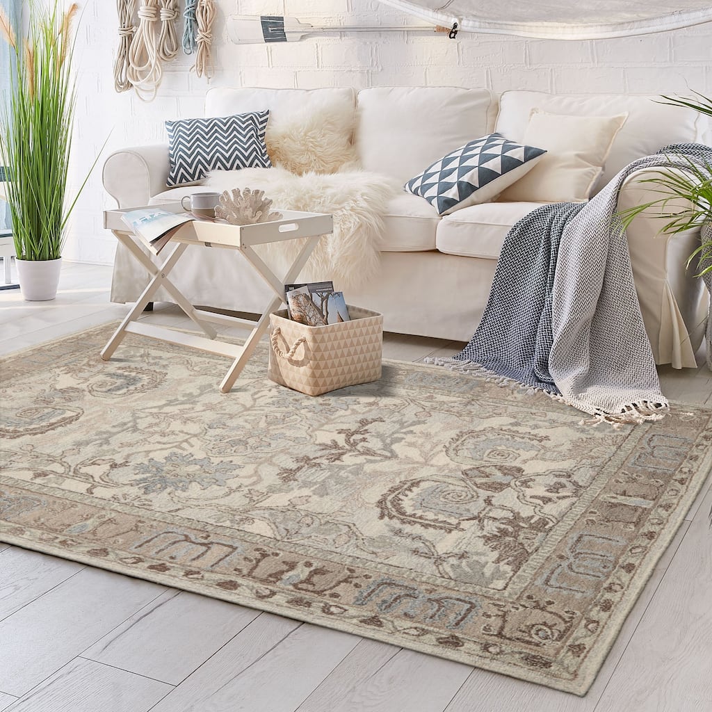 5'x8' Beige Hand-Hooked Transitional Area Rug Arts & Crafts Wool Design