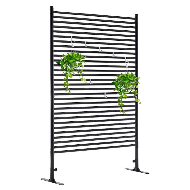 71"x46" Freestanding Outdoor Privacy Screen - Metal Slatted Fence Panel with Stand, Black - 44.1"L x 15.75"W x 71.26"H
