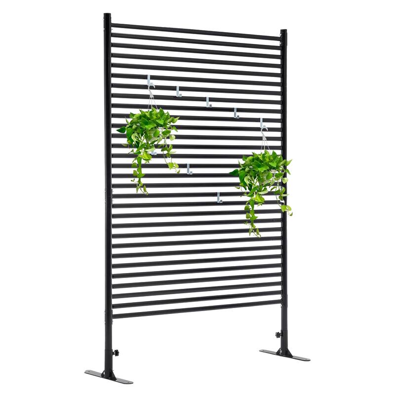 71.26''x46.65'' Outdoor Privacy Screens Freestanding,Metal Privacy Fence Panels for Outside, Slatted Privacy Screens with Stand