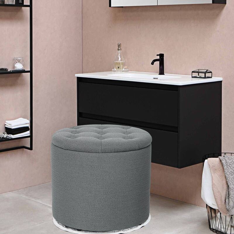 Adeco Round Footstool with Removable Lid Footrest Storage Ottomans