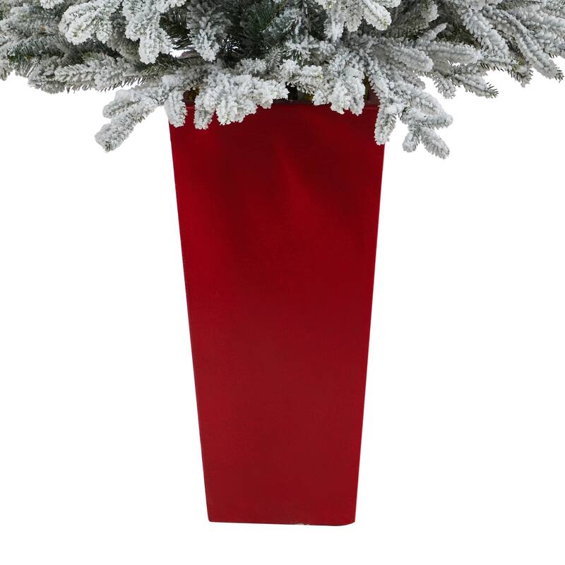 57" Flocked Artificial Christmas Tree with 300 Lights in Tower Planter
