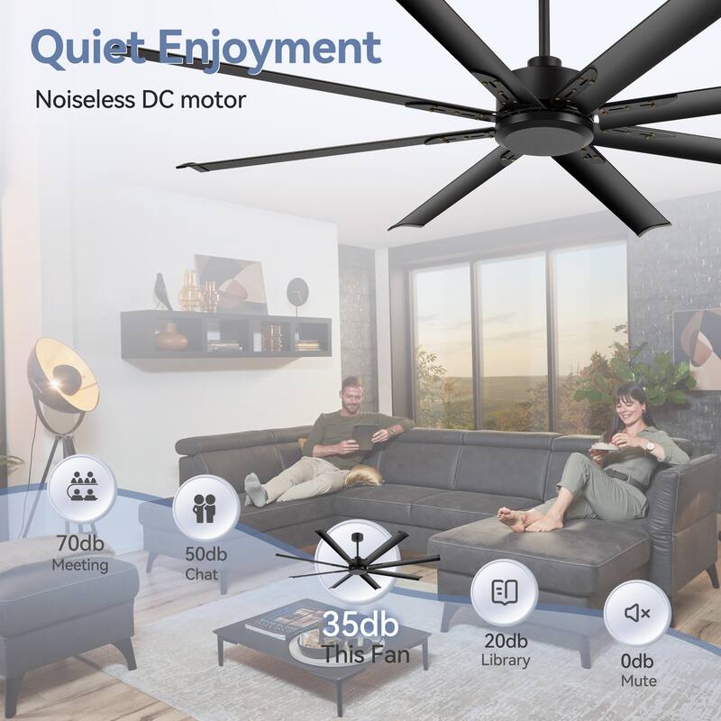 Large 72"/84"/96"/120" Black Ceiling Fan with Remote without Light-6/8 Aluminum Blades