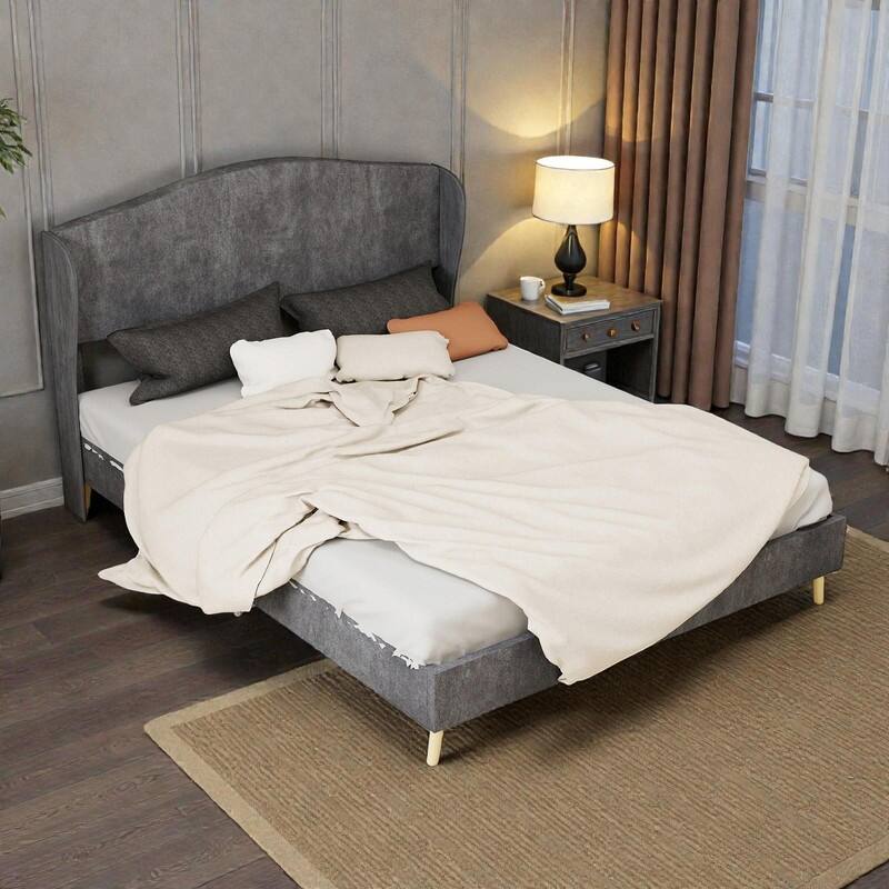 Upholstered Platform Bed with Tufted Headboard, Sturdy Noise-Free Design, Modern Bedroom Bed Frame