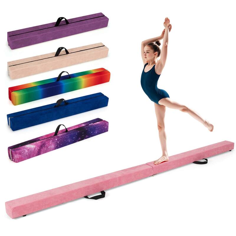 Costway 8 FT Folding Gymnastic Beam with Anti-slip Base Pine Wood - See Details - Pink