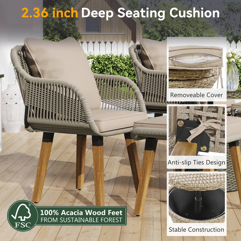 5 Pieces Ottomans Furniture Chair Sets, Patio Conversation Set for Porch, Backyard, Balcony, Poolside