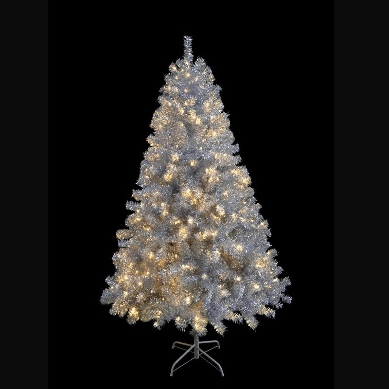 6FT Pre-Lit Silver Artificial Christmas Tree with 300 LED Lights - Indoor/Outdoor Holiday Decor