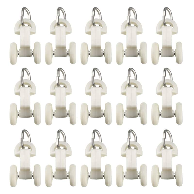 Curtain Track Rollers Plastic Twin Wheeled Carriers 13.5mm Dia 50 Pcs - White