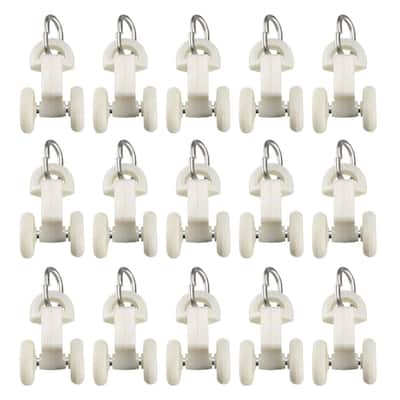 Curtain Track Rollers Plastic Twin Wheeled Carriers 13.5mm Dia 50 Pcs - White