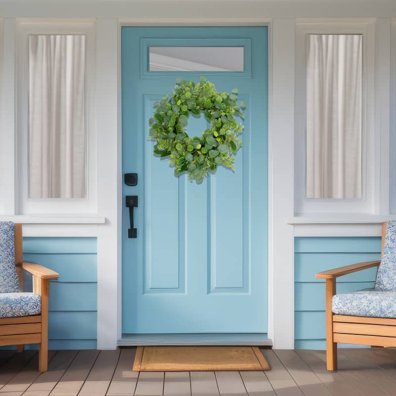 Fern and Ficus Leaves Artificial Spring Wreath - 24" - Green