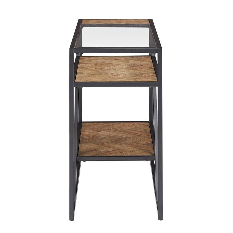 Kita Black Metal Parquet Wood and Glass Sofa Table by iNSPIRE Q Modern - Sofa Table